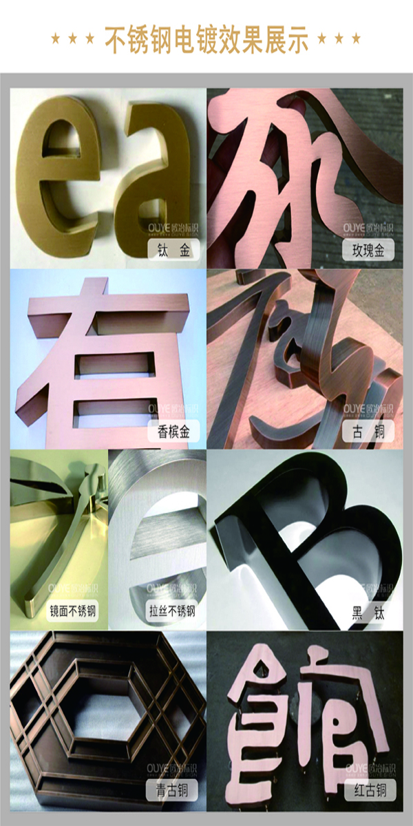 不銹鋼字、古銅字、鈦金字等各類金屬字工藝特點(diǎn)
